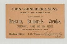 John Schneider & Sons Manufacturers of Brogans, Balmorals, Creoles, Perkins Collection 1850 to 1900 Advertising Cards